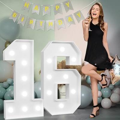 imprsv Marquee Numbers Large 16th-Birthday Decorations: 3ft Light Up Number Sweet 16 Party Decoration for Boy Girl Sixteen Year Old Decor Party Backdrop Anniversary Cardboard Big Mosaic Number 16