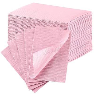 JMU Pink Dental Bibs 50 Pack 3-Ply Waterproof Disposable Dental Bib 13"x18" | 2-Ply Paper 1-Ply Film, for Dental Clinic, Tattoo Shop, Nail Salon