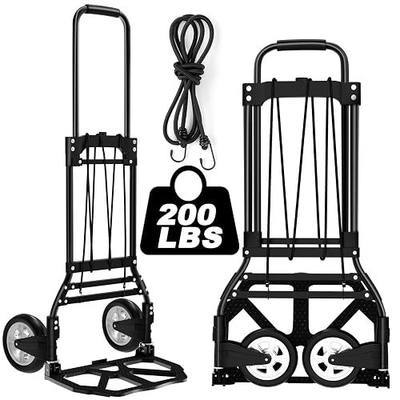 Folding Hand Truck and Dolly, 200 LB Capacity Aluminum Cart with Extended Handle for Travel, Moving, Shopping, Office Use, Black