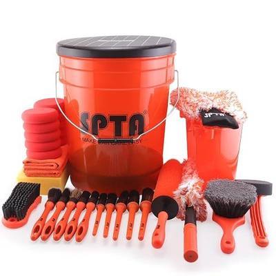 SPTA 32Pcs Car Wash Bucket Set, 20L Scratch Free Detailing Bucket with Car Wash Filter Wash Mitt Sponge Towels Tire Detailing Brush Set, Exterior Interior Car Detailing Set, Complete Car Care Tools