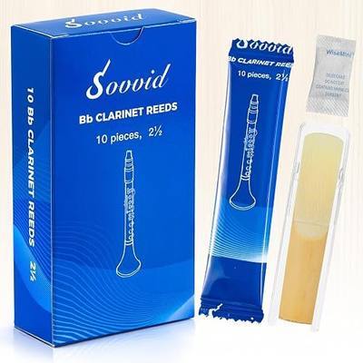 Bb Clarinet Reeds Strength 2.5 with Portable Reed Case, Box of 10, Individually Packaged Reeds for Clarinet, Thinner Vamp Cut for Ease of Play