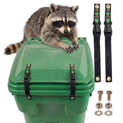 TrashLocker Raccoon Proof Trash Can Lock, Two Strap Lock for Anima | Deters raccoons, squirrels, opossums & critters; also occasional bears; fits 32-96 gal cans; stainless steel, one-hand open
