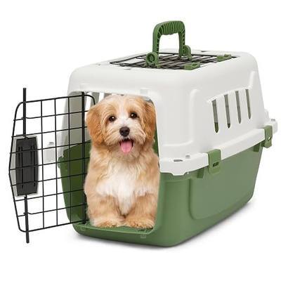 MoNiBloom 18-Inch 2-Door Top Loading Cat Carrier, Plastic Dog Crate Hard-Sided Dog Travel Carrier for Small Dogs and Cats, Ventilation and Security Lock Design for Pets up to 10 lbs (Green)