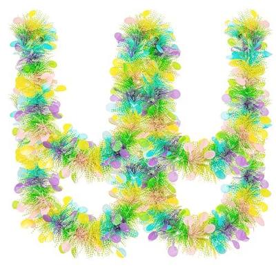 33FT Easter Tinsel Garland Colorful Easter Egg Metallic Twist Tinsel Garland with Confetti Spring Hanging Garland Decoartion for Easter Tree Door Stair Mantle Party Supplies