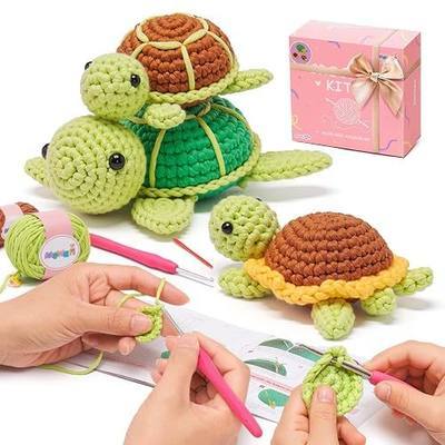 Mewaii Crochet Kit for Beginners, 3 Pack Sea Turtles Craft Set | 40% Extra Yarn, Video Tutorial, Pre-Started Piece, Beginner Friendly, Family Craft Gift for Adults & Kids