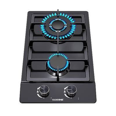 2 Burner Gas Cooktop, 12 Inch Built-in Propane Stove Top, NG/LPG Dual Fuel with Thermocouple Protection, Black Enamel Cooktop for Apartment & RV