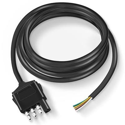 Nilight 4 Way Trailer End Connector 5 Feet Jacketed Cable Heavy Duty 18AWG 4 Pin Trailer Light Plug Pure Copper Trailer Side Male End Replacement 4 Flat Extension Wiring Harness, 2 Years Warranty