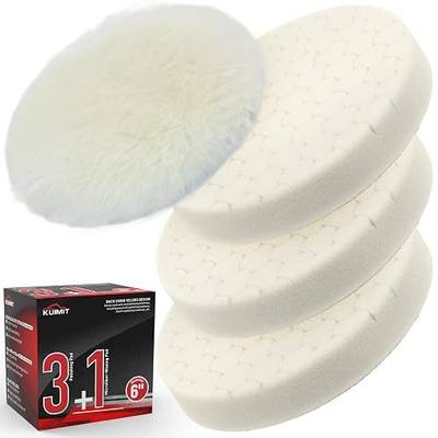 White Polish Pad, 3Pcs 6.5 Inch Face for 6 Inch Buffing Polishing Pads and Woolen Pads 150mm Backing Plate Compound Buffing Sponge for Car Buffer Polisher Compounding, Polishing and Waxing