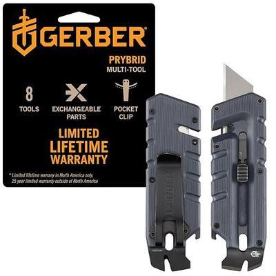 Gerber Gear Prybrid Utility Knife with Pocket Clip, Box Cutter Retractable Blade, Heavy Duty Utility Razor with Pry Bar, Bottle Opener, and Wire Stripper, Multi tool Pocket Knife, Blue with Clip