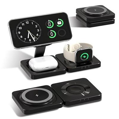 3 in 1 Wireless Charging Station for Apple Magsafe Charger Stand,Fast Magnetic Wireless Charger Station for iPhone 17 Air 16 15 14 13 12 Series,Airpods Pro,Apple Watch Ultra (Black)