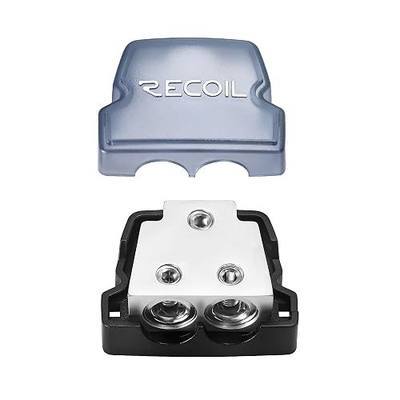 Recoil BDB12 2-Way Power Distribution Block Ground Car Audio Amplifier | Distributor 1 X 0/2/4 Gauge In / 2 X 0/2/4 Gauge Out Splitter