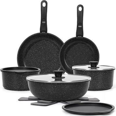 SODAY 15Pcs Pots and Pans Set Non Stick, Detachable Handle, Induction | Nonstick,black, Aluminum, Granite coating,induction ready, RV kitchen, stackable design, space-saving for small kitchens