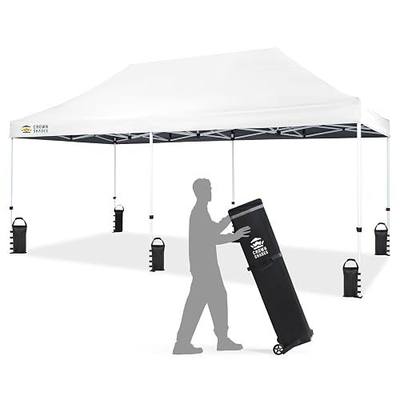 CROWN SHADES 10x20 Commercial Pop Up Canopy Tent,Outdoor Canopy,White | 400D Strength Oxford Fabric, Hexagonal Leg, 4 Upgraded Weights - Great for Trade Shows, Events, Parties & Commercial Use