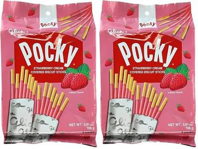 Glico Pocky, Strawberry Cream Covered Biscuit Sticks (9 Individual Bags), 3.81 oz (Pack of 2)