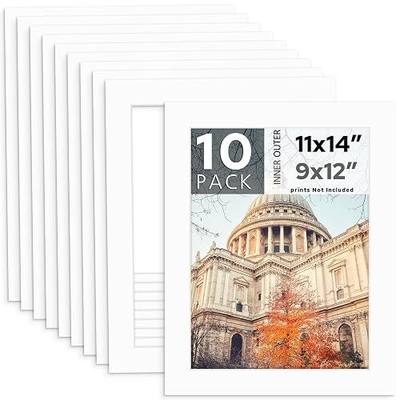 MBC Mat Board Center, 10 Pack 11x14 for 9x12 White Picture Mats Frame Mattes, Bevel Cut, Acid Free, 4-Ply Thickness