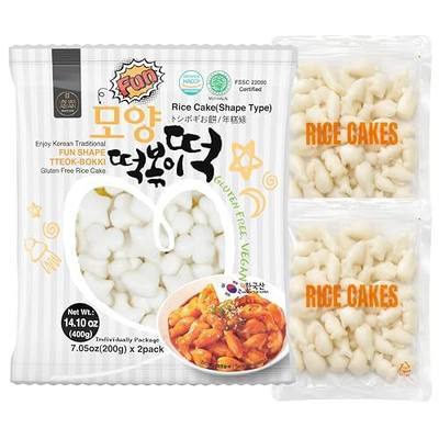 Unha's Fun Shaped Korean Tteokbokki Rice Cakes, 14.10 oz, 2 Pouches | fun shaped chewy tteok for tteokbokki snacks