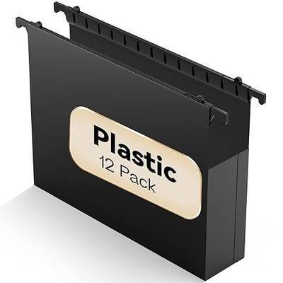 Plastic Extra Capacity Hanging File Folder Letter Size, 12 Pack Reinforced Hang Folders,Heavy Duty 2 Inch Expansion,Expandable Hanging Folders,Hanging Organizer Designed for Bulky Files (Black)