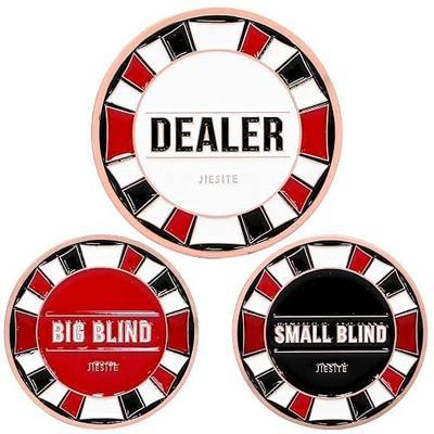 Dealer Buttons, Texas Hold'em Casino Grade Metal Dealer Buttons, 3 Piece Deluxe 2.1/1.7 Inch Poker Accessory Set
