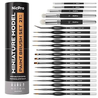 Nicpro Miniature Paint Brushes Drybrush - 21PCS Model Paint Brush Set for Acrylic Oil Watercolor, Detail Paint Brush Dry Brush for Model, Miniature Painting, Paint by Numbers, Craft - with Container