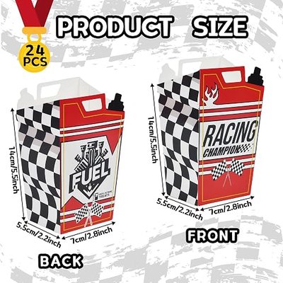 24Pcs Race Car Fuel Can Popcorn Treat Boxes Candy Cookie Popcorn Container for Baby Shower, Bridal Shower, Race Car Theme Party Favors Decoration(5.5 x 2.2 x 2.8inches)