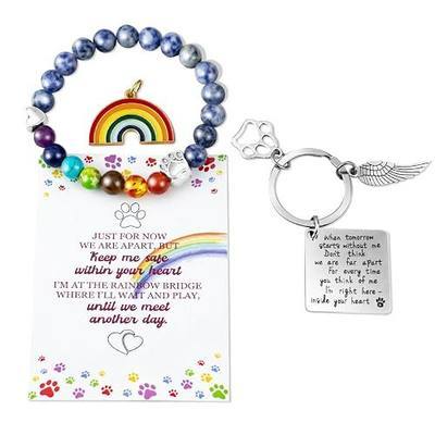 Pet Memorial Gifts, Pet Sympathy Gift, Rainbow Bridge 7 Chakra Beaded Bracelet, 8MM Mixed Color Beads for Dog Cat Owners, Pet Loss Keepsake for Women & Men