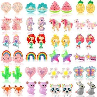 Kids Clip On Earrings for Girls Ages 4-12 Hypoallergenic, 24 Pairs Little Girl Cute Small Clip-On Earrings Jewelry Gifts Set (24 Pairs)