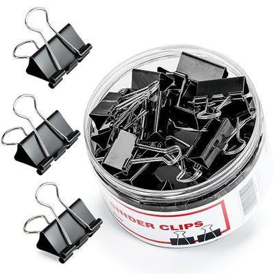 Binder Clips, 48 Pcs Medium Binder Clips, Kalerr Black Binder Clip Medium, 1.25 Inches Office Clip with Container, Paper Binder Clip Office Supplies, Paper Clamps Bulk for Office, Home, School