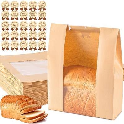 Paper Bread Bags 25PCS, Sourdough Bread Bags for Homemade Bread, Large Bakery Bags with Window Includes 25PCS Label Seal Stickers for Homemade Bread Storage(13.7x8.3x3.5 inch)