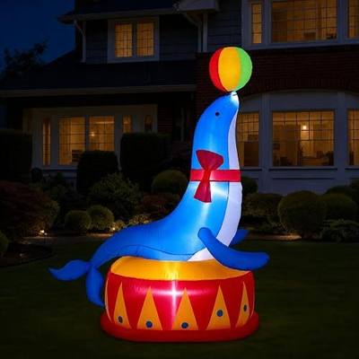 Silipull LED 5 FT Inflatable Seal for Circus Carnival Party Outdoor Decorations, Carnival Theme Birthday Party Blow Up Animal for Outdoor Indoor Pool Yard Decorations