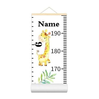 Personalized Growth Chart for Kids, Baby Height Chart with Custom Name, 77"x7.9" Canvas and Beige Wood Height Measuring Rulers for Boys Girls Removable Wall Ruler Hanging for Nursery Decor - Animals