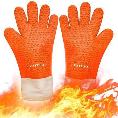 Silicone Smoker Oven Gloves BBQ Gloves Heat Resistant,Beat Heat and Fire,Grill Gloves for Handling Hot Meat,Waterproof Heatproof Kitchen Oven Mitts,for Grilling,Cooking,Baking,Barbecue,Pit
