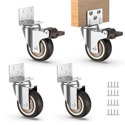 HOLKIE 2 Inch Side Mount Casters Set of 4 Supporting Up to 250 LBS Heavy Duty Furniture Wheels with Thickened L-Shaped Mounting Plate Ideal for Coffe Tables、Plant Stands、Cribs(2 with Brakes)