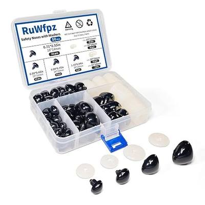 RuWfpz Safety Noses for Crochet Animals Amigurumi 15-30mm 4 Sizes Black | 50Pcs, Hard Washer, Large Stuffed Animals Noses with Labeled Box, Plastic Teddy Bear Nose for Crocheting Doll Crafts Plush
