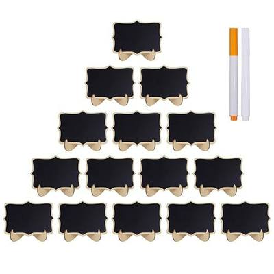 LNAUJS 15 Pcs Small Chalkboards, Mini Wave-Shaped Wedding Signs, Event Decorations, Table Name Cards with Wooden Stand for Parties, 2 Chalk Markers