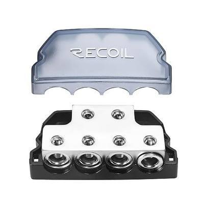 Recoil BDB24 6-Way Power Distribution Block Ground Car Audio Amplifier | 2 X 0/2/4 Gauge In / 4 X 0/2/4 Gauge Out Distributor Splitter