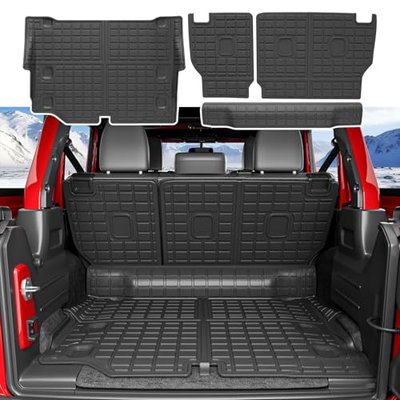 xipoqix Cargo Mat Backrest Mat Compatible with 2021-2025 Jeep Wrangler JL 4XE 4 Door TPE Cargo Liner TPE Replacement for 2021-2025 Jeep Wrangler JL Accessories (Trunk Mat+Backrest Mats)