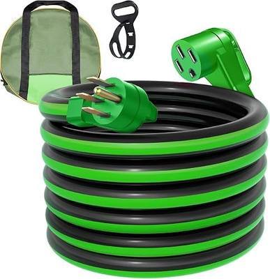 25 FT 50 Amp RV/EV Extension Cord Outdoor Waterproof,4 Prong Flexible Heavy Duty STW RV Power Cord,NEMA 14-50P/R Standard Plug Suit for EV Charging and RV Trailer Campers, Black-Green,ETL