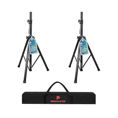 ProMaster Tripod Speaker Stand - Set of 2 Universal and Telescopic Adjustable, Non-Slip Fleet, On-Stage and Studio-Quality Tripod Speaker Stand Mount Holder with Safety Locks and Carrying Bag - Black