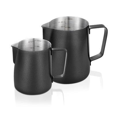 2 Pack Matte Black Milk Frothing Pitcher, 12oz/350ml & 20oz/600ml Espresso Steaming Pitcher, Stainless Steel Milk Frother Steamer Cup, Perfect for Espresso Coffee Cappuccino Latte Art