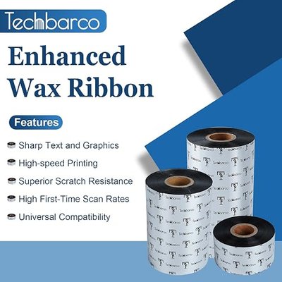 6 Rolls 4.33" x 1476' Premium Enhanced Wax Thermal Transfer Ribbon | 110mm x 450m Black Industrial Barcode Label Printer Ribbon - Compatible with Zebra, TSC, GoDex, Citizen, 1" Core