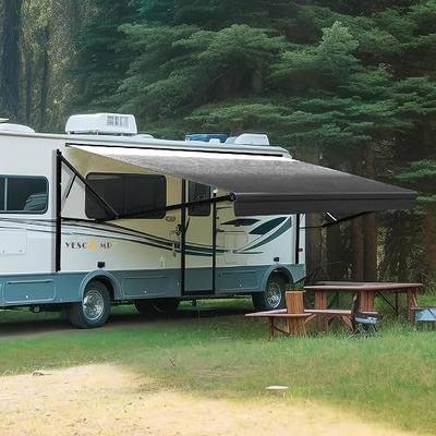 YESCAMP Motorized RV Awning Complete Kit Retractable Electric Camper Awning for RV,Trailers,5th Wheel,Toy Haulers,Motohome RV Trailer Awning for Camper or Home(18Ft,Black Frame,Black Fade)
