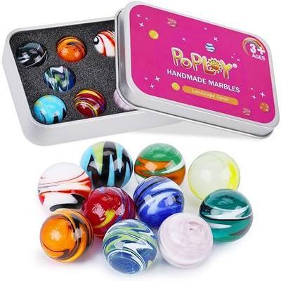 POPLAY 10PCS Color Mixing Glass Marbles, 0.63inch Marbles Bulk Assorted Styles for Kids Marble Games DIY Home Decoration