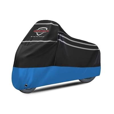 Ultimum Series Motorcycle Cover All Season Waterproof Dust, Sun, Universal Heavy Duty Durable Indoor/Outdoor Scooter Cover with Lock-Holes (Blue, L)