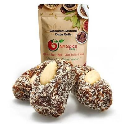 NY Spice Shop Dried Coconut Dates - 1 Pound Coconut Almond Date Rolls - Sweet Fruit Almond Dried Dates - Coconut and Almond Fresh Dates - Good Source of Fiber Healthy Chewy Dry Dates