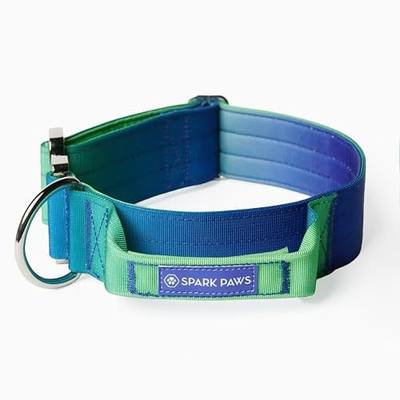 Spark Paws Tactical Large Dog Collar w/Handle - Thick & Wide, Heavy Duty | Durable thick metal buckle, grab handle for girls, boys, pitbulls & bully breeds. Padded; 1 to 2 inch wide, medium to XL