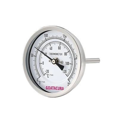 Bimetal Thermometer, Full Stainless Steel, 3" Dial Size, 4" Stem, 1/2" NPT Back Mount, 0-250 Deg F/-20-120 Deg C, 1% Accuracy