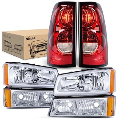 Nilight Headlight and Taillight Assembly Combo Compatible with 2003 2004 2005 2006 Chevy Silverado 1500 1500HD 2500 2500HD 3500 2007 Chevy Silverado 1500 2500 3500 Classic OE Style