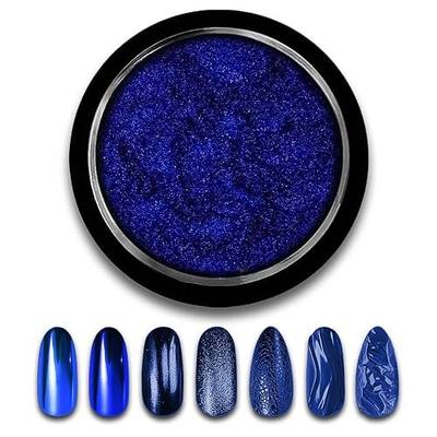 Blue Chrome Nail Powder Mirror Effect Metallic Dust Holographic Glitter Glazed Manicure Decoration Reflective Pigment for DIY Gel Polish Nail Art, Resin Craft, Gifts
