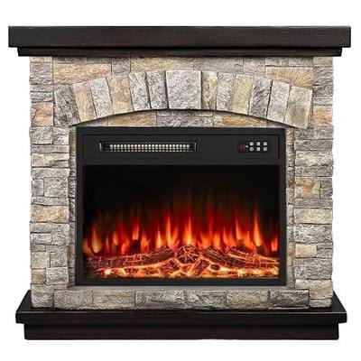 BOSSIN 36" Electric Fireplace with Mantel, 23 inch Electric Fireplace Insert, TV Stand Freestanding Heater with Remote Control Timer LED Flame for Living Room Bedroom,Faux Stone Gray