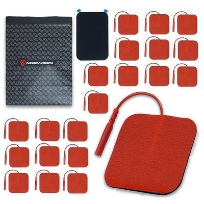 NEOCARBON Reusable Electrode Pads for TENS Pro Unit, Premium Replacement Square Pads with Plastic Holder, Set of 10 Pairs, Red
